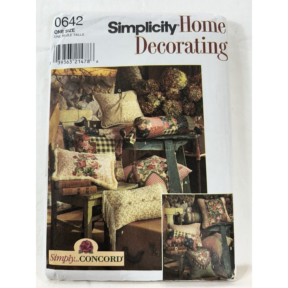 Simplicity 0642 Home Decorating Pillow 12 Styles Pattern Instructions UNCUT New